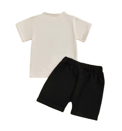 The Keegan - Toddler/Newborn Baby Boy Summer Outfit – Embroidered Letter Short Sleeve Tee + Elastic Shorts