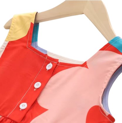 The Robin - Girls Geometric Print Vest Dress Summer Children’s Clothing Casual Outfit