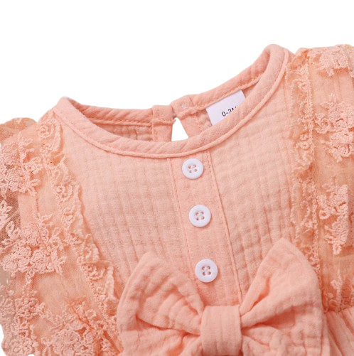 The Ollie - Newborn Baby Girl Lace Flare Sleeve Bodysuit and Headband Summer Romper Set