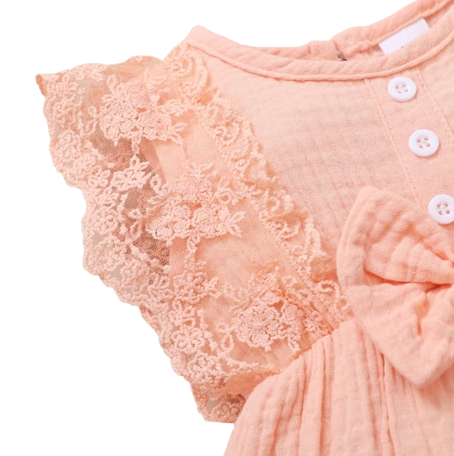 The Ollie - Newborn Baby Girl Lace Flare Sleeve Bodysuit and Headband Summer Romper Set
