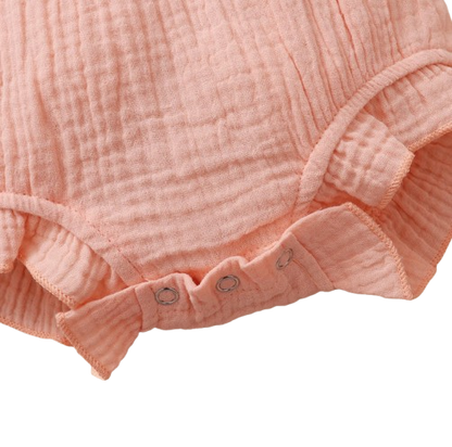 The Ollie - Newborn Baby Girl Lace Flare Sleeve Bodysuit and Headband Summer Romper Set