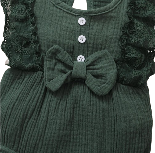 The Ollie - Newborn Baby Girl Lace Flare Sleeve Bodysuit and Headband Summer Romper Set