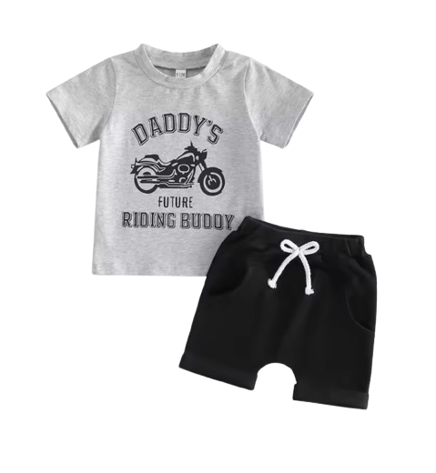 The Dominick - Toddler Baby Boy Summer Outfit – Motorcycle Letter Print Short Sleeve Tee + Elastic Shorts