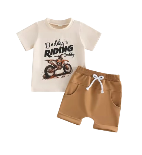 The Dominick - Toddler Baby Boy Summer Outfit – Motorcycle Letter Print Short Sleeve Tee + Elastic Shorts