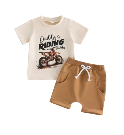 The Dominick - Toddler Baby Boy Summer Outfit – Motorcycle Letter Print Short Sleeve Tee + Elastic Shorts