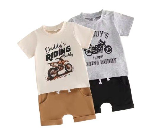 The Dominick - Toddler Baby Boy Summer Outfit – Motorcycle Letter Print Short Sleeve Tee + Elastic Shorts