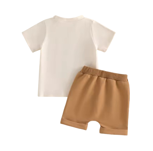 The Dominick - Toddler Baby Boy Summer Outfit – Motorcycle Letter Print Short Sleeve Tee + Elastic Shorts