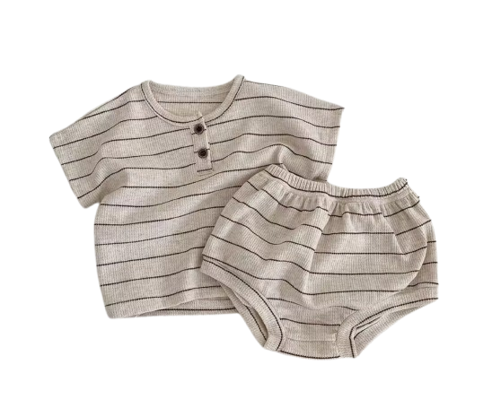 The Gustavo - Infant Baby Unisex Summer Set – Striped Short Sleeve Top & Bloomer Shorts 2‑Piece