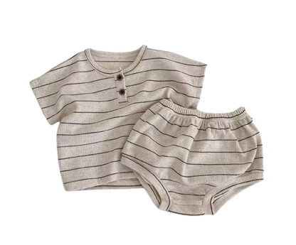 The Gustavo - Infant Baby Unisex Summer Set – Striped Short Sleeve Top & Bloomer Shorts 2‑Piece