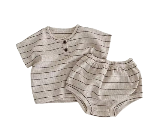 The Gustavo - Infant Baby Unisex Summer Set – Striped Short Sleeve Top & Bloomer Shorts 2‑Piece