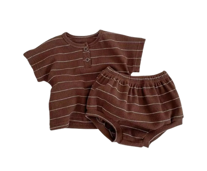 The Gustavo - Infant Baby Unisex Summer Set – Striped Short Sleeve Top & Bloomer Shorts 2‑Piece