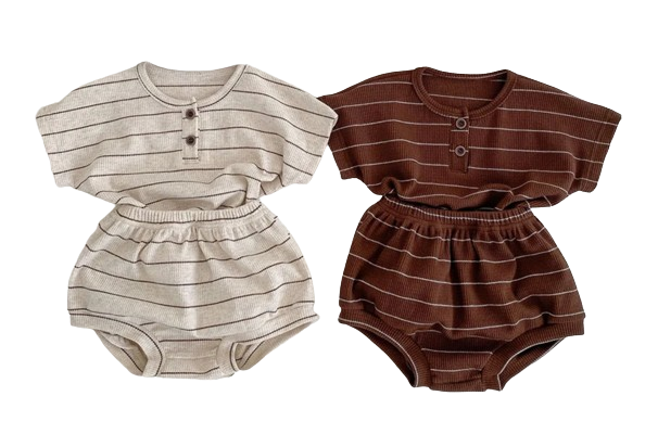 The Gustavo - Infant Baby Unisex Summer Set – Striped Short Sleeve Top & Bloomer Shorts 2‑Piece