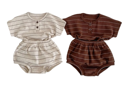 The Gustavo - Infant Baby Unisex Summer Set – Striped Short Sleeve Top & Bloomer Shorts 2‑Piece