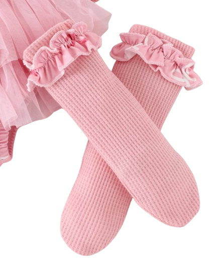 The Solana - Infant Baby Girl Spring Outfit – Pink Ribbon Long Sleeve Top & Pants 4‑Piece Clothing Set