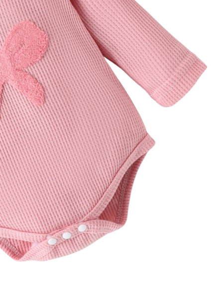 The Solana - Infant Baby Girl Spring Outfit – Pink Ribbon Long Sleeve Top & Pants 4‑Piece Clothing Set