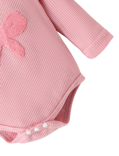 The Solana - Infant Baby Girl Spring Outfit – Pink Ribbon Long Sleeve Top & Pants 4‑Piece Clothing Set