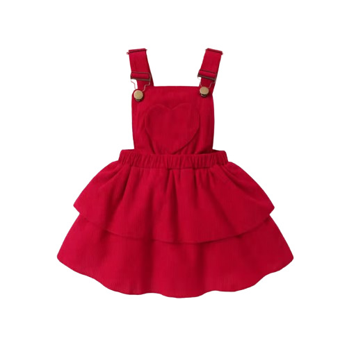 The Maxine - Infant Baby Girl Spring Outfit – Heart & Polka Dot Long Sleeve Romper + Suspender Skirt & Headband (3Pcs)