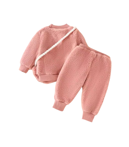 The Bianca - Baby Girl Winter Clothes – Cute Fuzzy Heart Embroidery Long Sleeve & Pants 3‑Piece Outfit