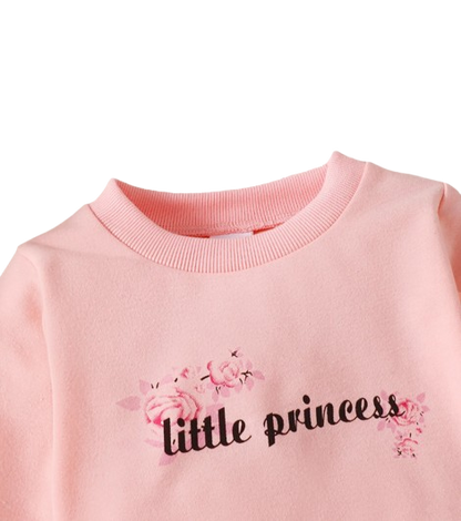 The Mae -  Baby Girl Pink Letter Pullover & Floral Slim Pants Spring Autumn Fashion 2Pcs
