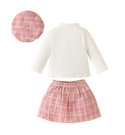 The Mariam - Baby Girl Knit Long Sleeve Top Plaid Skirt Hat Set Toddler Fall Spring Outfit