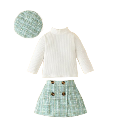 The Mariam - Baby Girl Knit Long Sleeve Top Plaid Skirt Hat Set Toddler Fall Spring Outfit