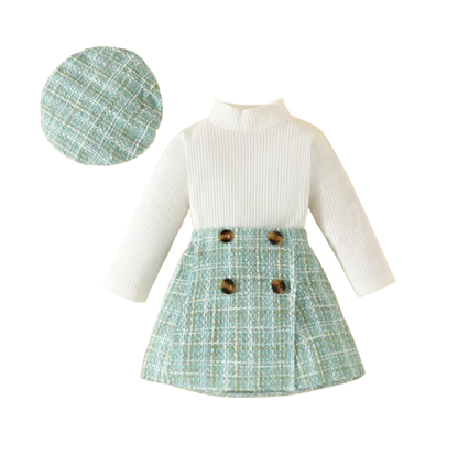 The Mariam - Baby Girl Knit Long Sleeve Top Plaid Skirt Hat Set Toddler Fall Spring Outfit