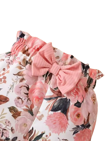 The Raegan - Baby Girl Floral Outfit Set Ruffle Bodysuit Pants Headband Shoes Infant Clothes