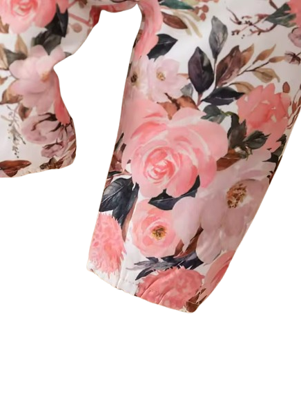 The Raegan - Baby Girl Floral Outfit Set Ruffle Bodysuit Pants Headband Shoes Infant Clothes