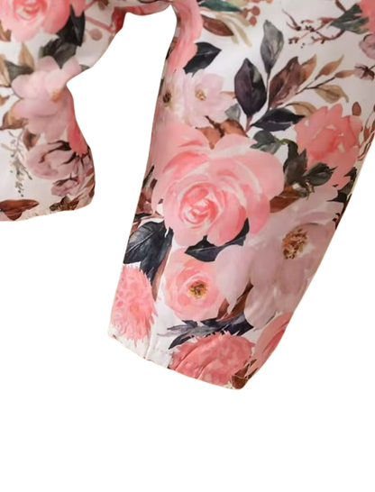 The Raegan - Baby Girl Floral Outfit Set Ruffle Bodysuit Pants Headband Shoes Infant Clothes