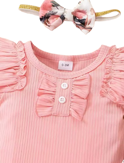 The Raegan - Baby Girl Floral Outfit Set Ruffle Bodysuit Pants Headband Shoes Infant Clothes