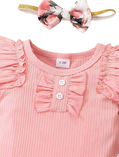 The Raegan - Baby Girl Floral Outfit Set Ruffle Bodysuit Pants Headband Shoes Infant Clothes