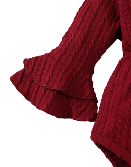 The Yara - Baby Girl Bow Front Jumpsuit Flare Sleeve Textured Romper Fall Winter Outfit
