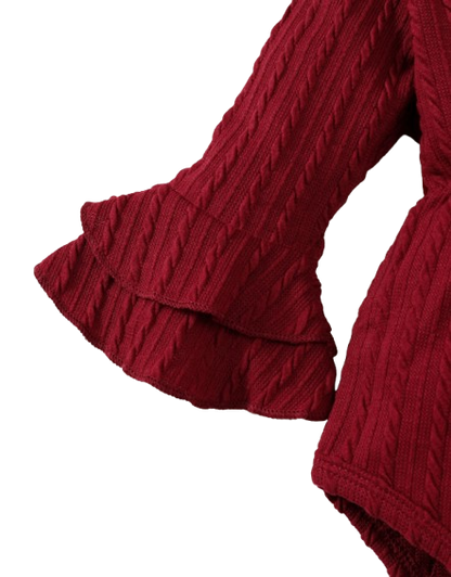 The Yara - Baby Girl Bow Front Jumpsuit Flare Sleeve Textured Romper Fall Winter Outfit