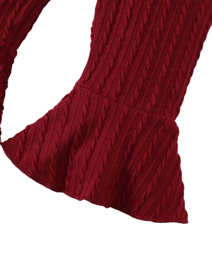 The Yara - Baby Girl Bow Front Jumpsuit Flare Sleeve Textured Romper Fall Winter Outfit