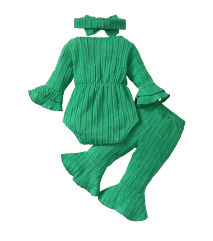The Yara - Baby Girl Bow Front Jumpsuit Flare Sleeve Textured Romper Fall Winter Outfit