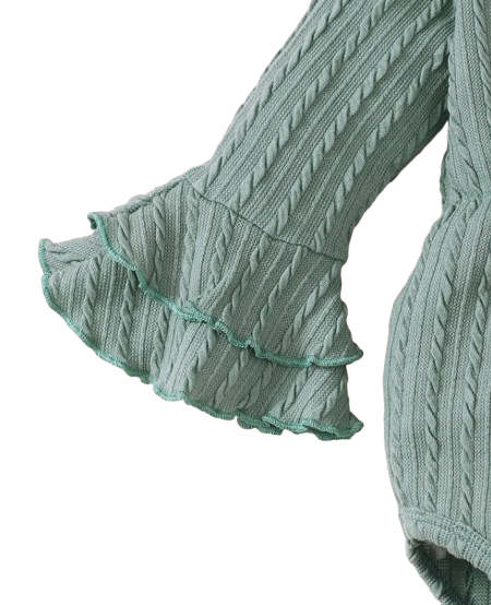 The Yara - Baby Girl Bow Front Jumpsuit Flare Sleeve Textured Romper Fall Winter Outfit