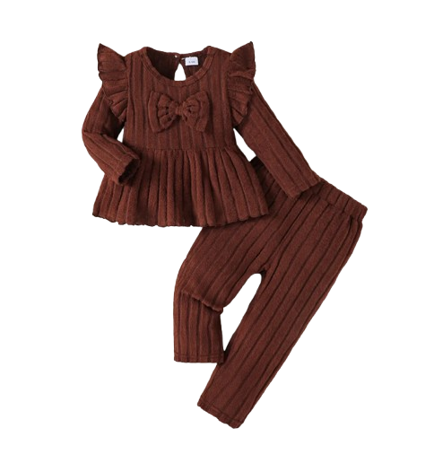 The Estella - Toddler Girl Soft Long Sleeve Bow Top & Pants Set, Korean Autumn Wear