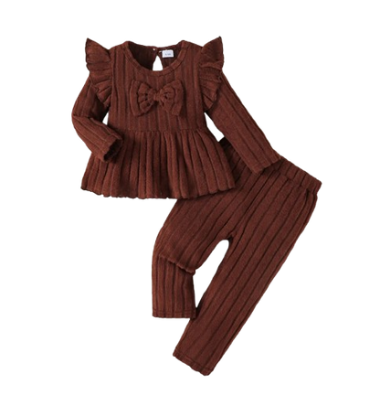 The Estella - Toddler Girl Soft Long Sleeve Bow Top & Pants Set, Korean Autumn Wear