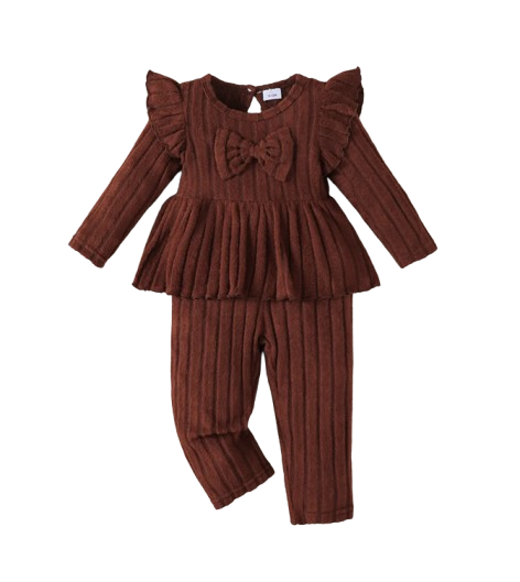 The Estella - Toddler Girl Soft Long Sleeve Bow Top & Pants Set, Korean Autumn Wear