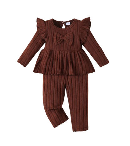 The Estella - Toddler Girl Soft Long Sleeve Bow Top & Pants Set, Korean Autumn Wear