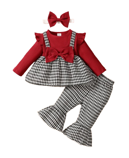 The Scarlet - Baby Girl Houndstooth Color-Block Ruffle Sleeve Faux 2-Piece Autumn Top
