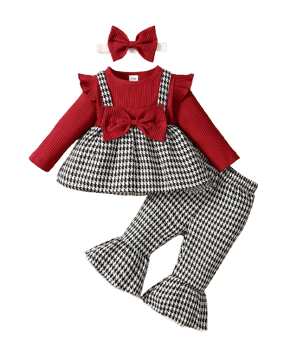 The Scarlet - Baby Girl Houndstooth Color-Block Ruffle Sleeve Faux 2-Piece Autumn Top