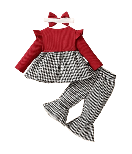 The Scarlet - Baby Girl Houndstooth Color-Block Ruffle Sleeve Faux 2-Piece Autumn Top