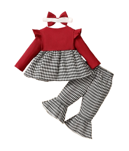 The Scarlet - Baby Girl Houndstooth Color-Block Ruffle Sleeve Faux 2-Piece Autumn Top