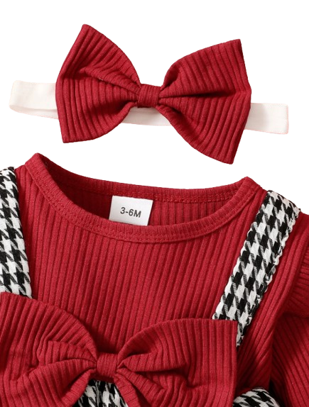 The Scarlet - Baby Girl Houndstooth Color-Block Ruffle Sleeve Faux 2-Piece Autumn Top