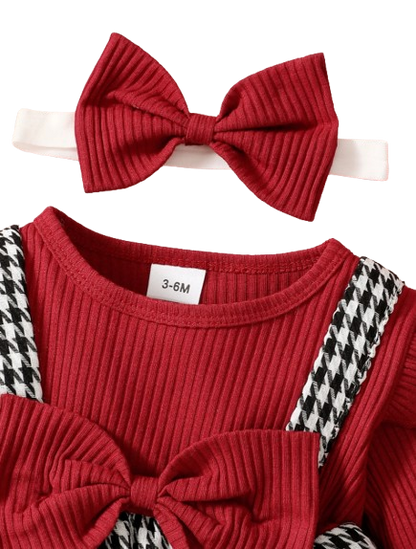 The Scarlet - Baby Girl Houndstooth Color-Block Ruffle Sleeve Faux 2-Piece Autumn Top