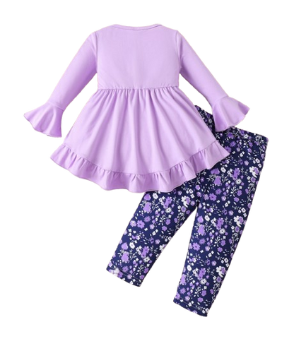 The Alisson - Baby Girl Light Purple Floral Flared Sleeve Set, Sweet Autumn Outfit