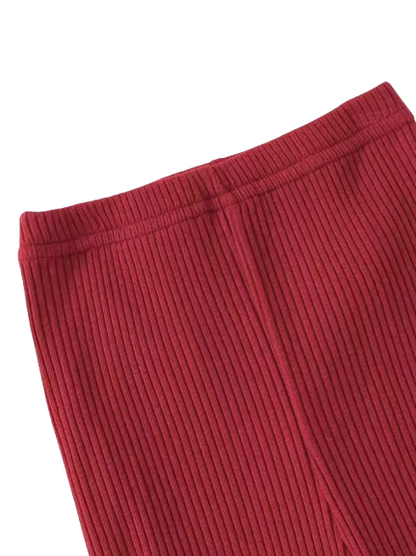 The Analeia - Girls Korean Style Wine Red Ribbed Knit Set with Big Bow Accent Outfit