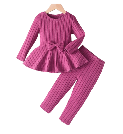 The Louise - Girls Ribbed 2-Piece Set Long Sleeve Shirt & Pants, Spring Autumn Outfit