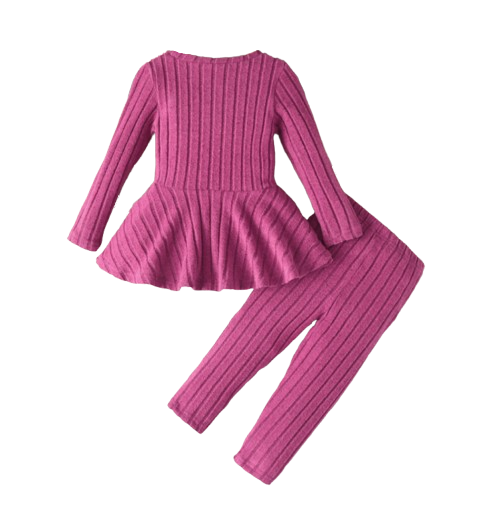 The Louise - Girls Ribbed 2-Piece Set Long Sleeve Shirt & Pants, Spring Autumn Outfit